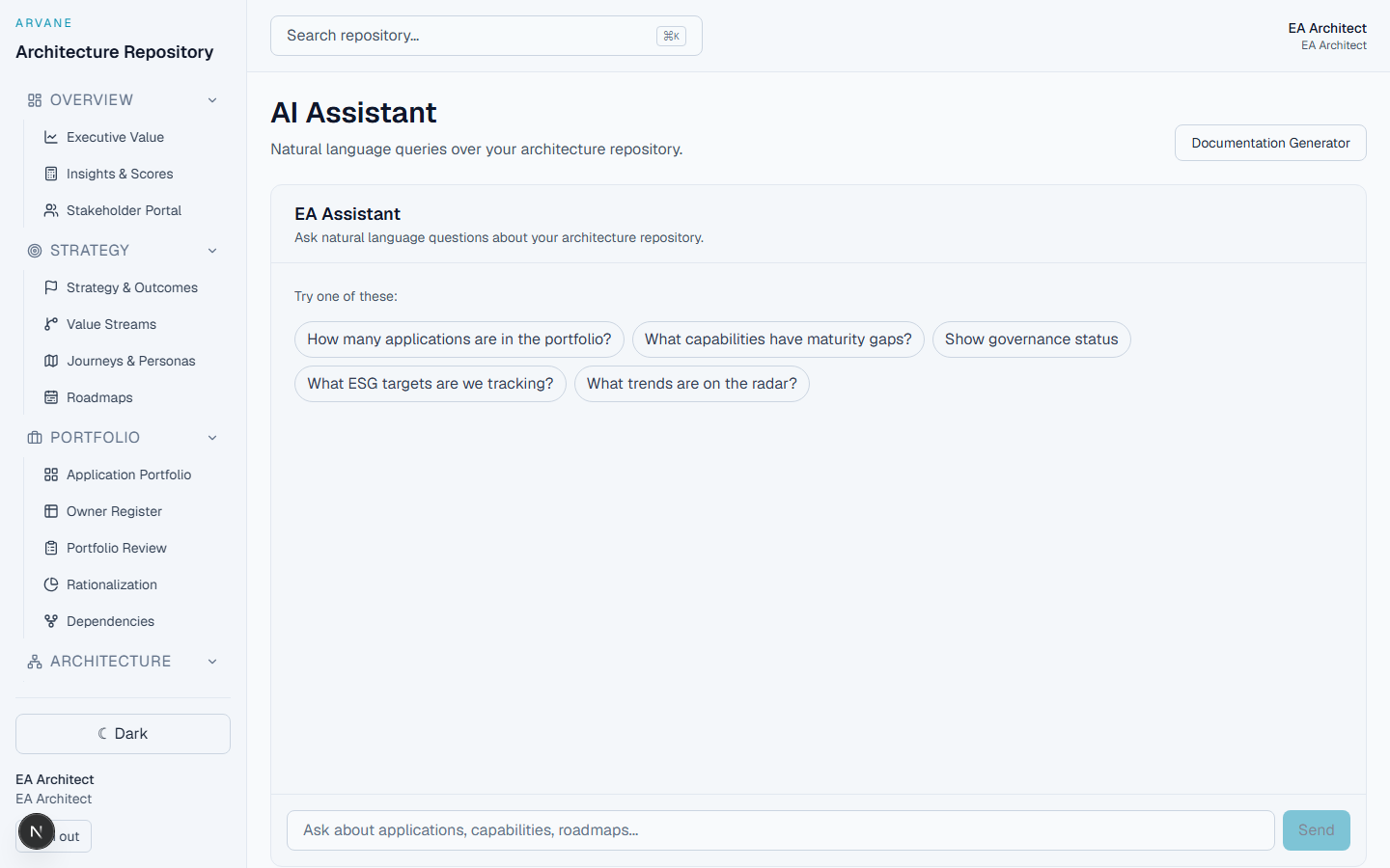 AI Tools & Extensibility screen in Arvane